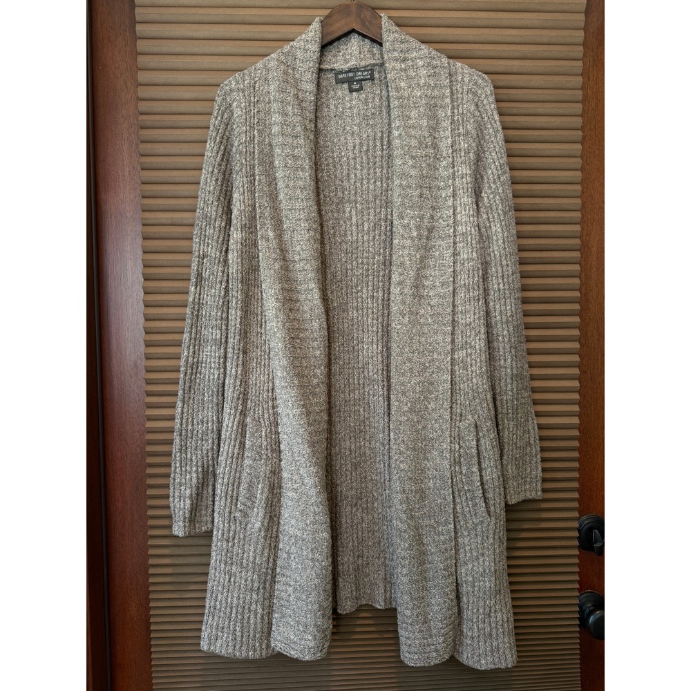 Barefoot Dreams Cardigan Women M 494 CozyChic Lite Grey Ribbed Knit EUC